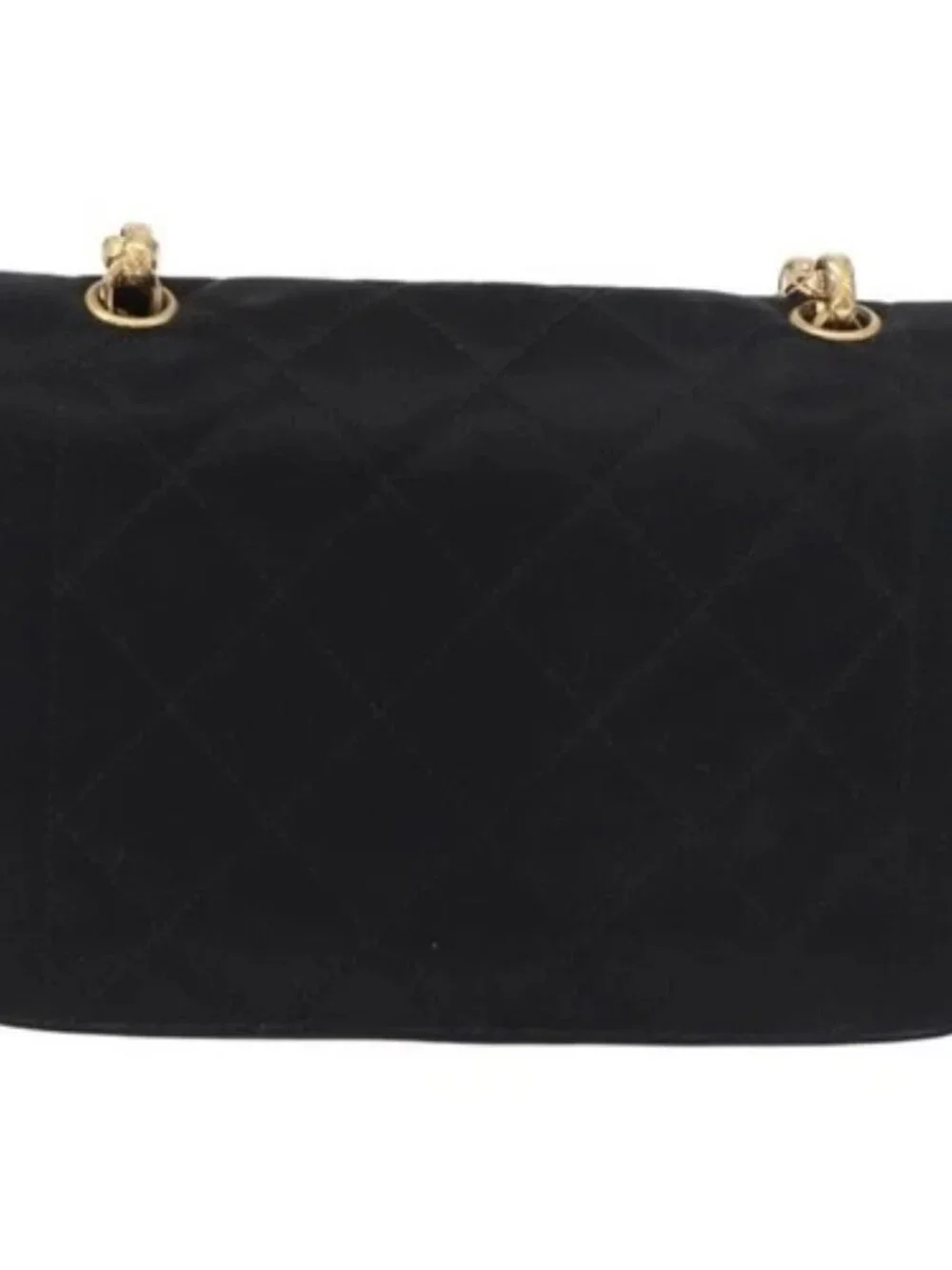 CHANEL Matelasse Chain Shoulder Bag Satin Black Gold CC Auth 187299V